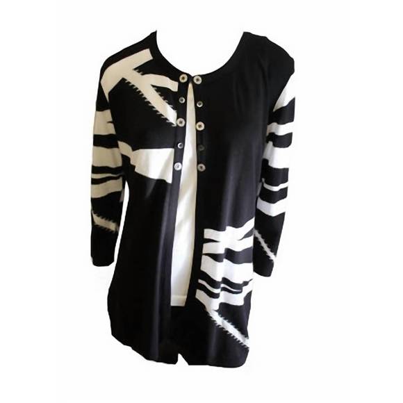 NEW ANGEL retro brights long cardigan in black/white - Picture 1 of 2